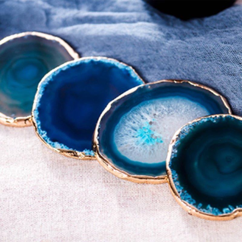 AgateLux – Luxe Blauwe Agaat Onderzetter Set met Gouden Accenten