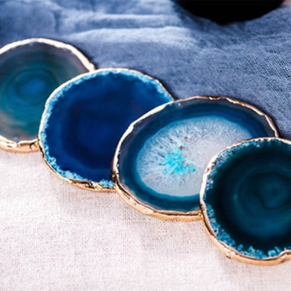 AgateLux – Luxe Blauwe Agaat Onderzetter Set met Gouden Accenten