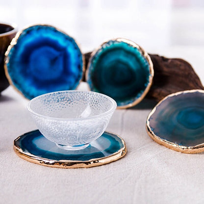 AgateLux – Luxe Blauwe Agaat Onderzetter Set met Gouden Accenten
