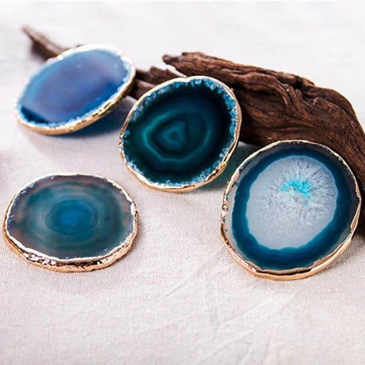 AgateLux – Luxe Blauwe Agaat Onderzetter Set met Gouden Accenten