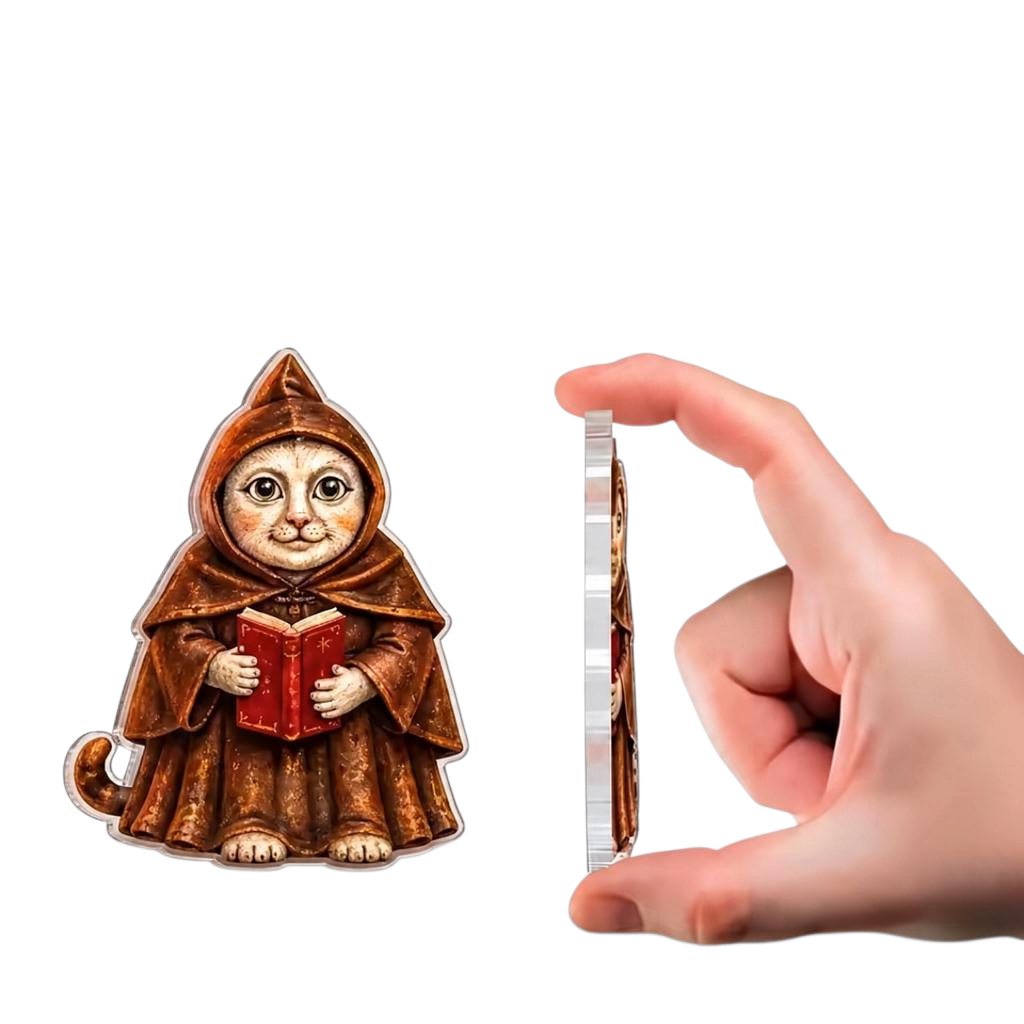 By Levin medieval monk cat ornament holding a red book, made of plastic for 2026 advent calendar holiday decor