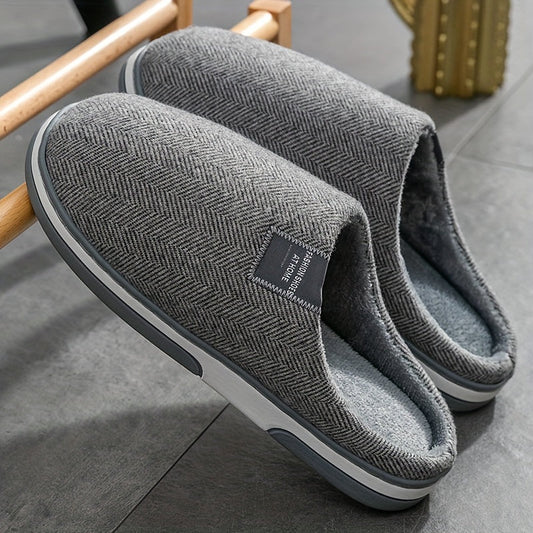 Warme Herenpantoffels met Visgraatstructuur – Comfort & Grip voor Thuis in de Herfst en Winter