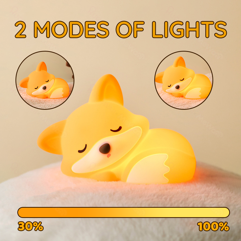 Vos Nachtlampje met Krullende Staart Silicone Squishy Dierontwerp Lamp Perfect Cadeau
