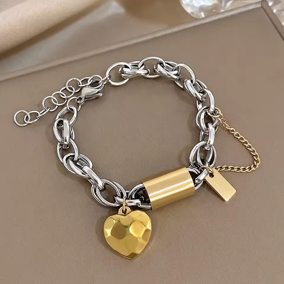 Stoere Chunky Hartslot Armband Goud