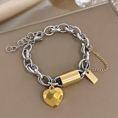 Stoere Chunky Hartslot Armband Goud