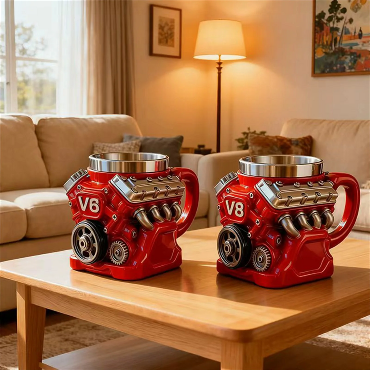 Retro V8 Motor Mok voor Autofans