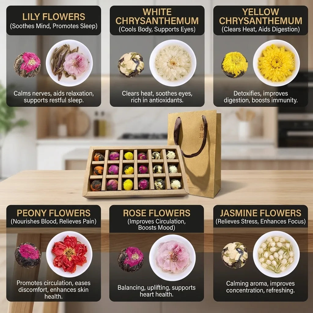 Bloeiende Bloemtheeballen 18 Stuks | Pu-erh Draakbal Thee