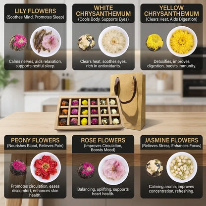 Bloeiende Bloemtheeballen 18 Stuks | Pu-erh Draakbal Thee