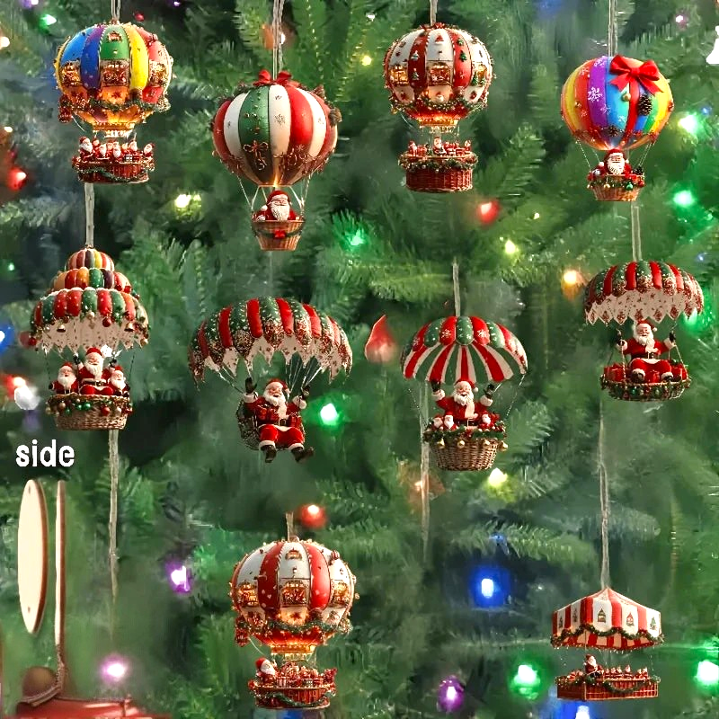 2D Platte Houten Kerstman Luchtballon Kerstboom Hangers