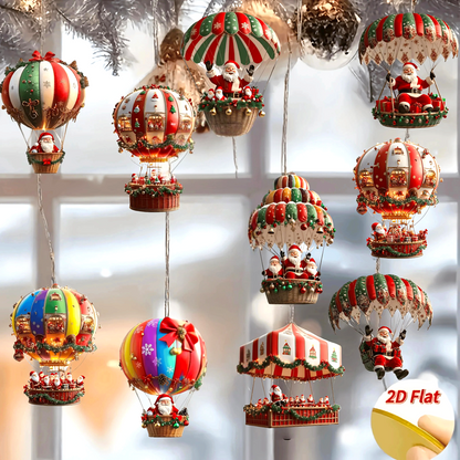 2D Platte Houten Kerstman Luchtballon Kerstboom Hangers