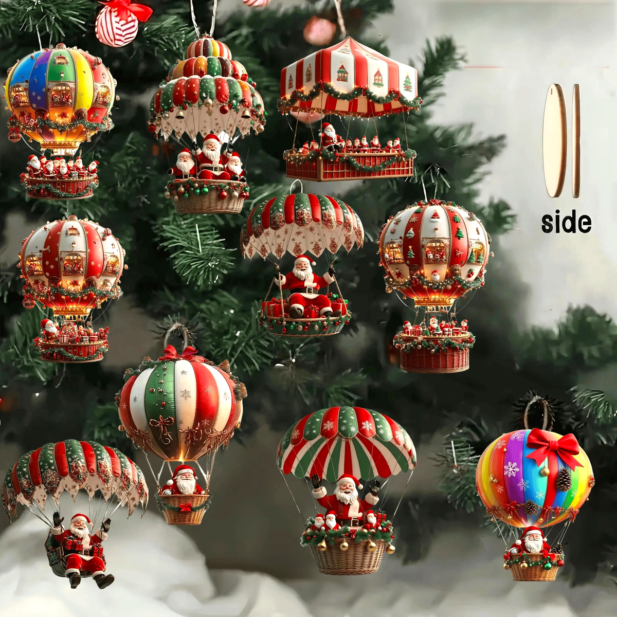 2D Platte Houten Kerstman Luchtballon Kerstboom Hangers