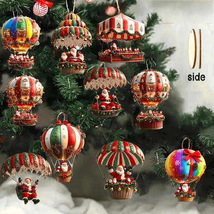 2D Platte Houten Kerstman Luchtballon Kerstboom Hangers
