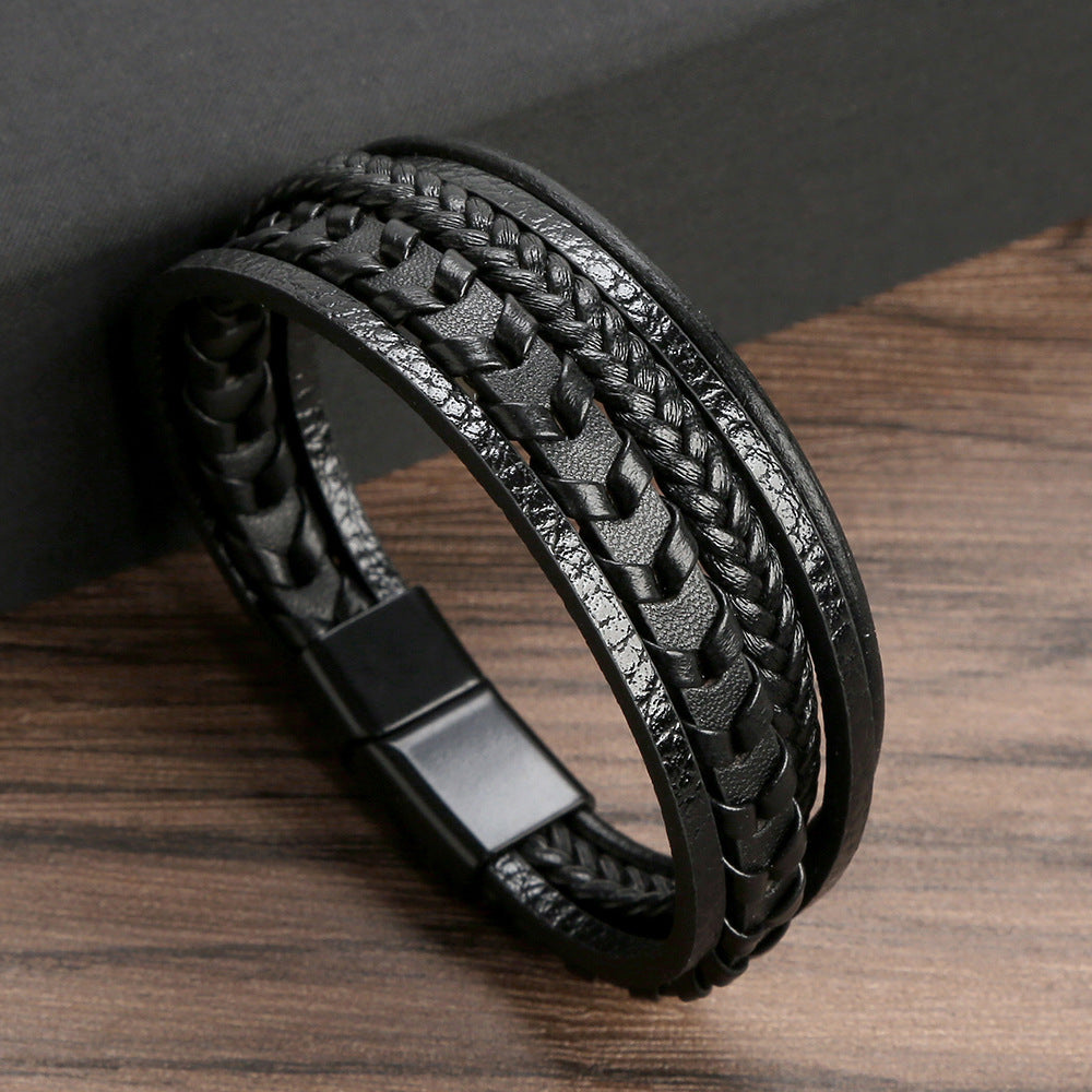 Heren Gevlochten Leren Armband