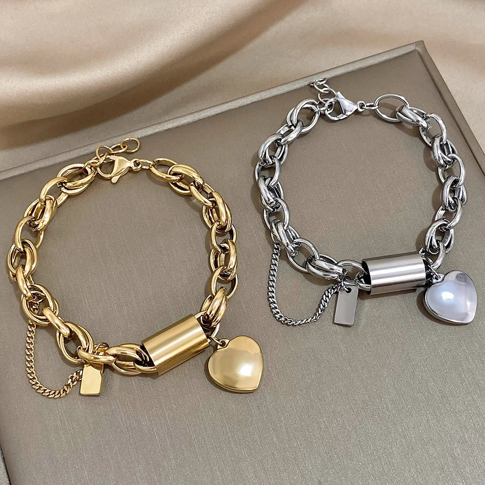 Stoere Chunky Hartslot Armband Goud