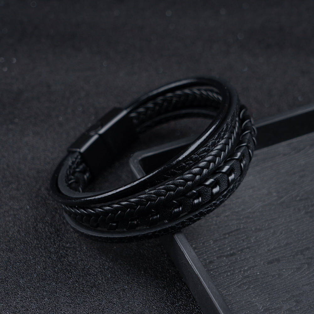 Heren Gevlochten Leren Armband