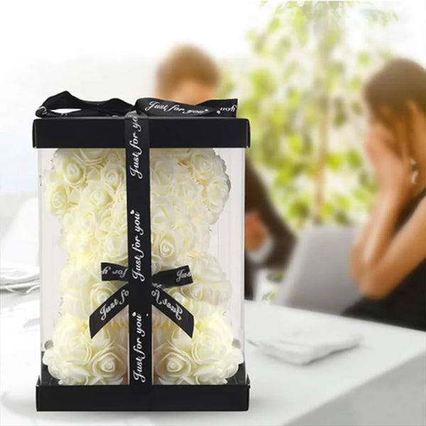 Kunst Teddybeer van Rozen met Geschenkdoos
