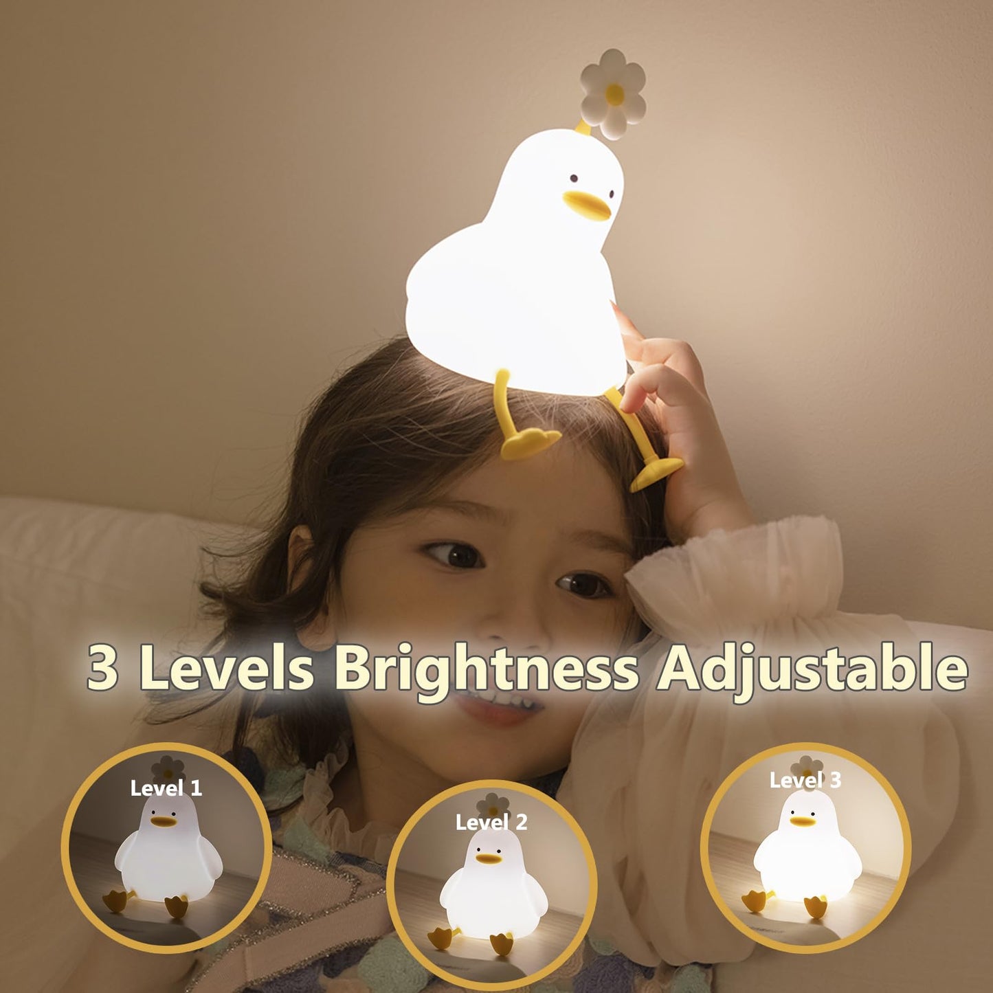 Kawaii Bloem Eend LED Squishy Nachtlampje Voor Cadeau USB Oplaadbare Eend Lamp