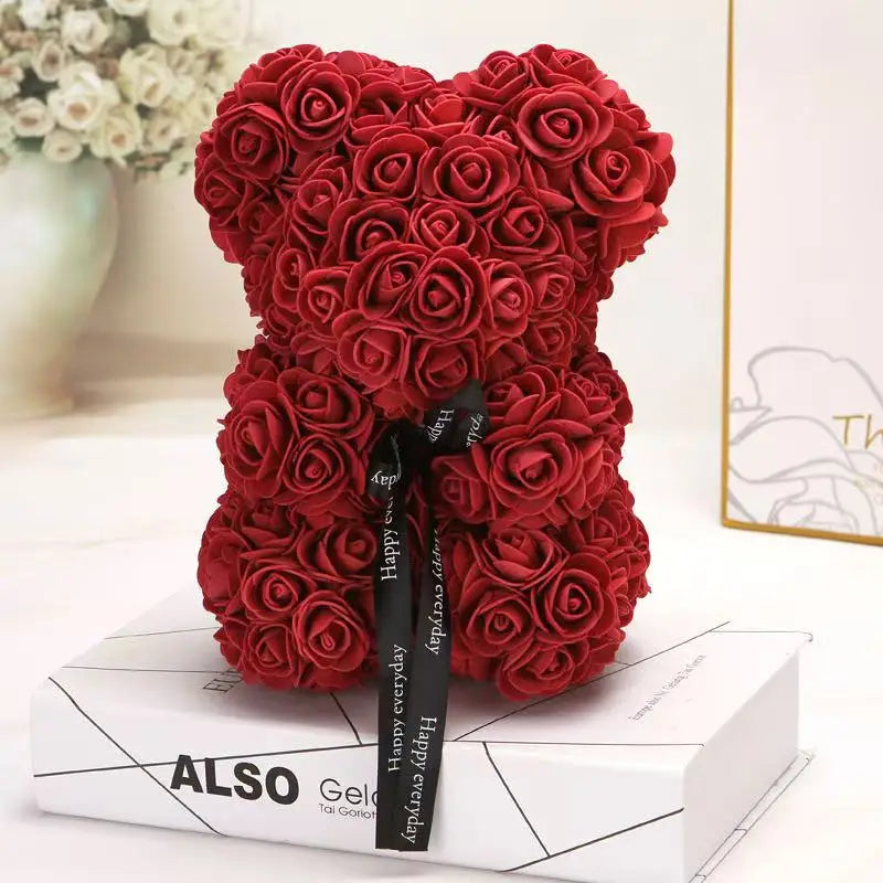Kunst Teddybeer van Rozen met Geschenkdoos