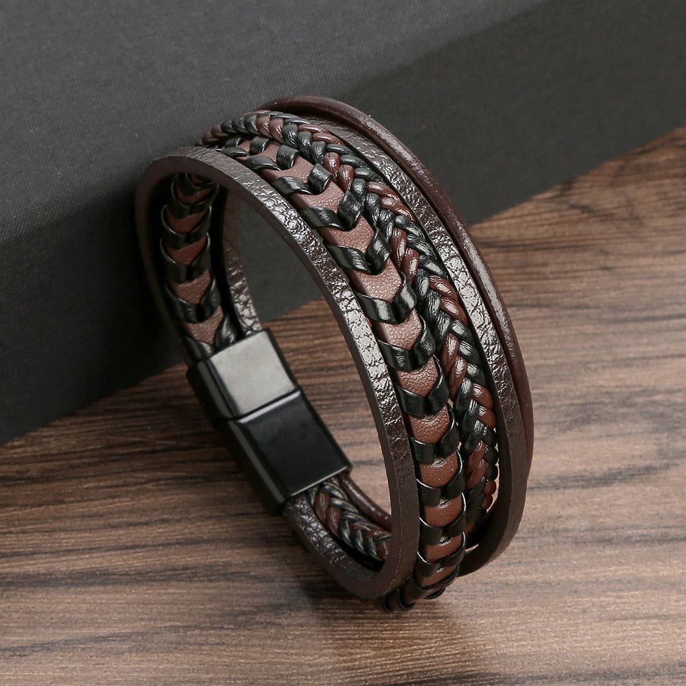 Heren Gevlochten Leren Armband