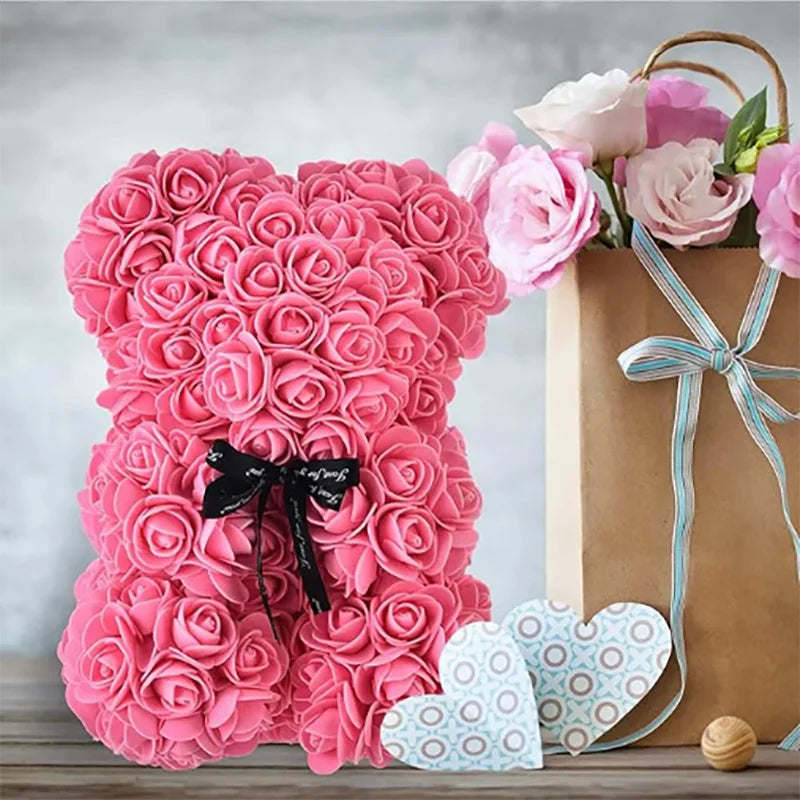 Kunst Teddybeer van Rozen met Geschenkdoos