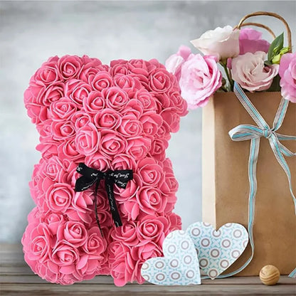 Kunst Teddybeer van Rozen met Geschenkdoos