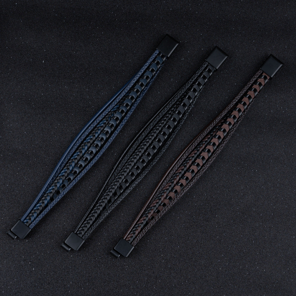 Heren Gevlochten Leren Armband