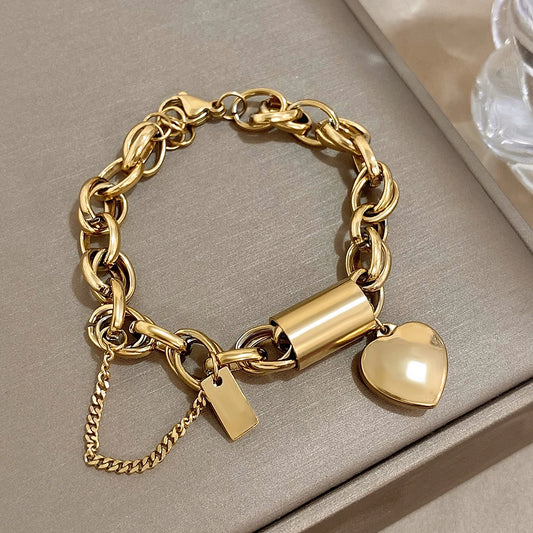 Stoere Chunky Hartslot Armband Goud