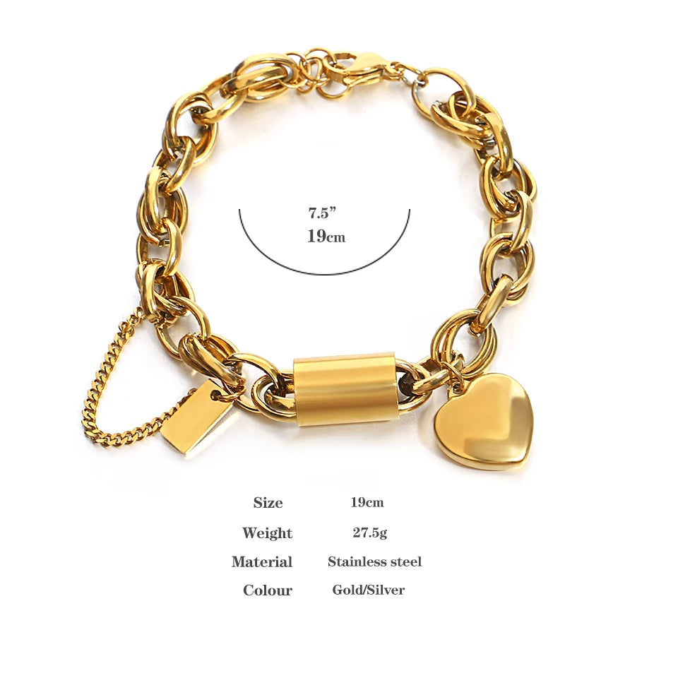 Stoere Chunky Hartslot Armband Goud