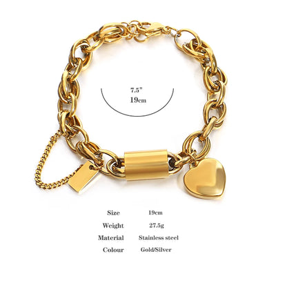Stoere Chunky Hartslot Armband Goud