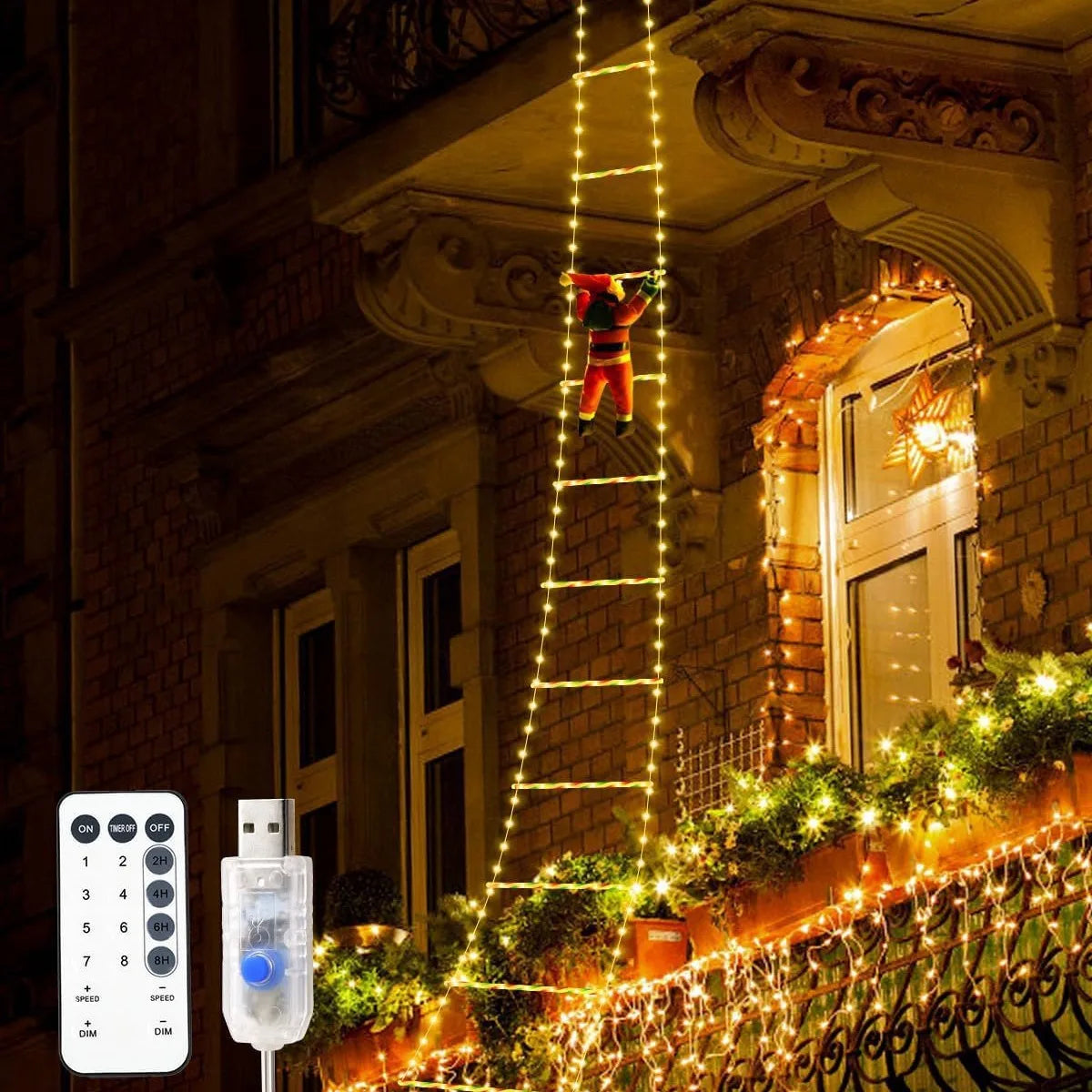 Kerstladder met Santa LED Lichten