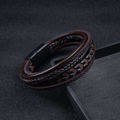 Heren Gevlochten Leren Armband