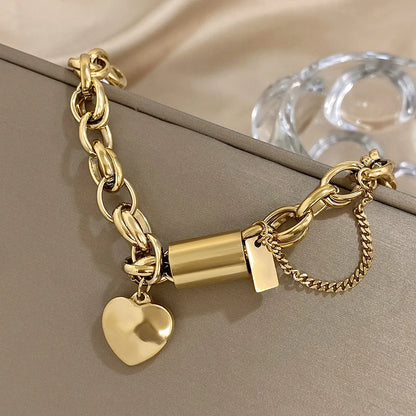 Stoere Chunky Hartslot Armband Goud