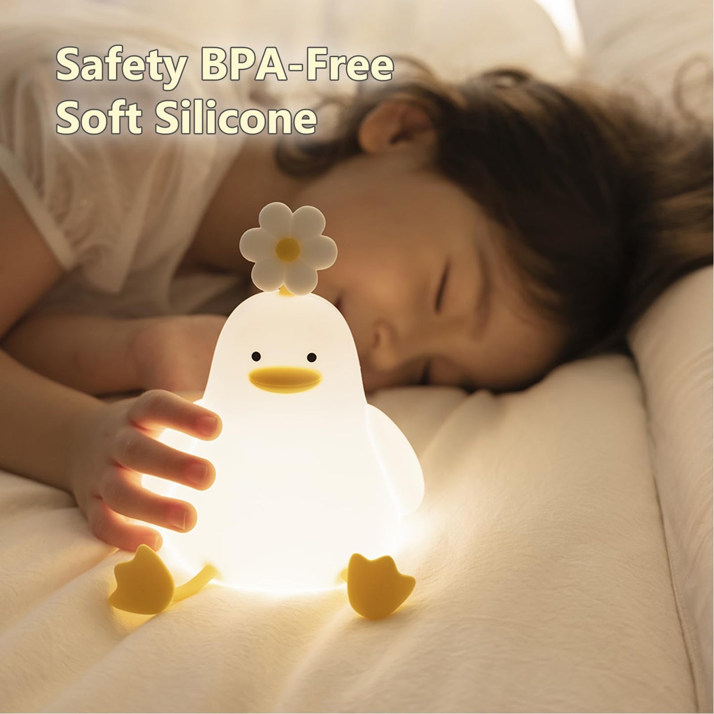 Kawaii Bloem Eend LED Squishy Nachtlampje Voor Cadeau USB Oplaadbare Eend Lamp