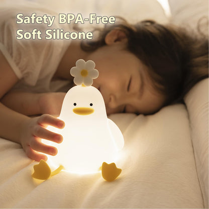 Kawaii Bloem Eend LED Squishy Nachtlampje Voor Cadeau USB Oplaadbare Eend Lamp