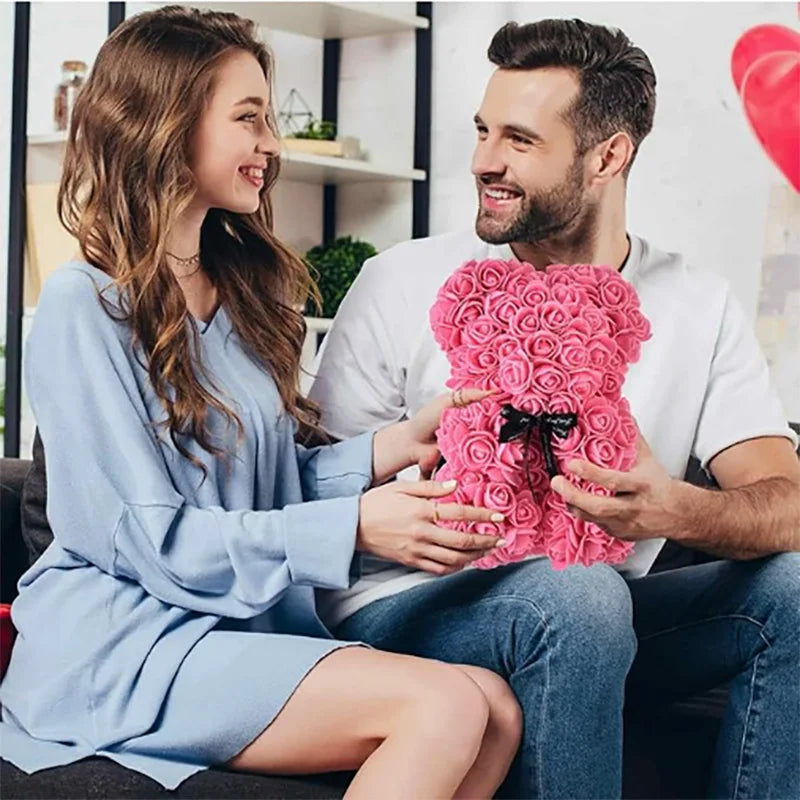 Kunst Teddybeer van Rozen met Geschenkdoos