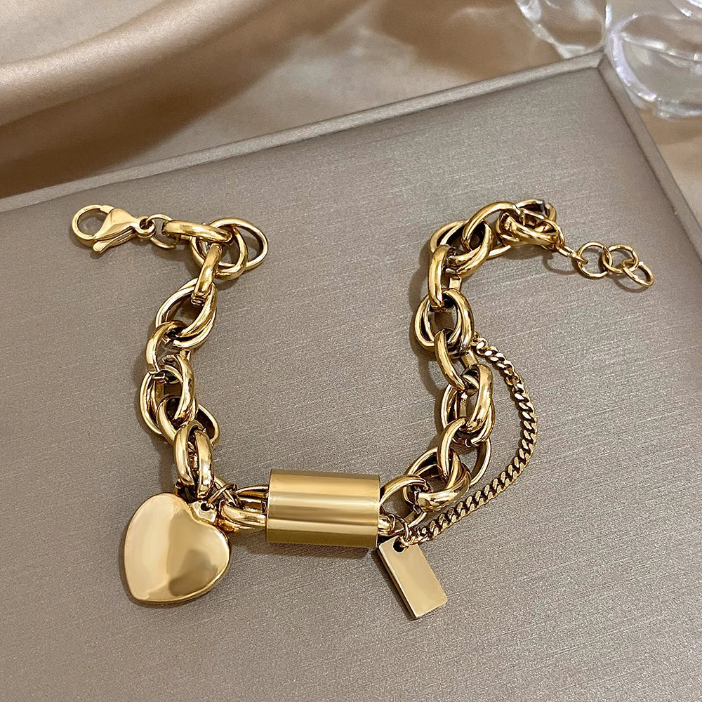 Stoere Chunky Hartslot Armband Goud