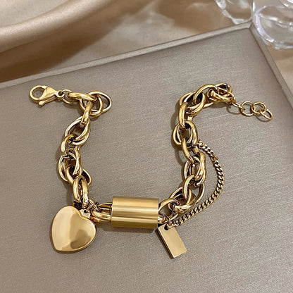 Stoere Chunky Hartslot Armband Goud
