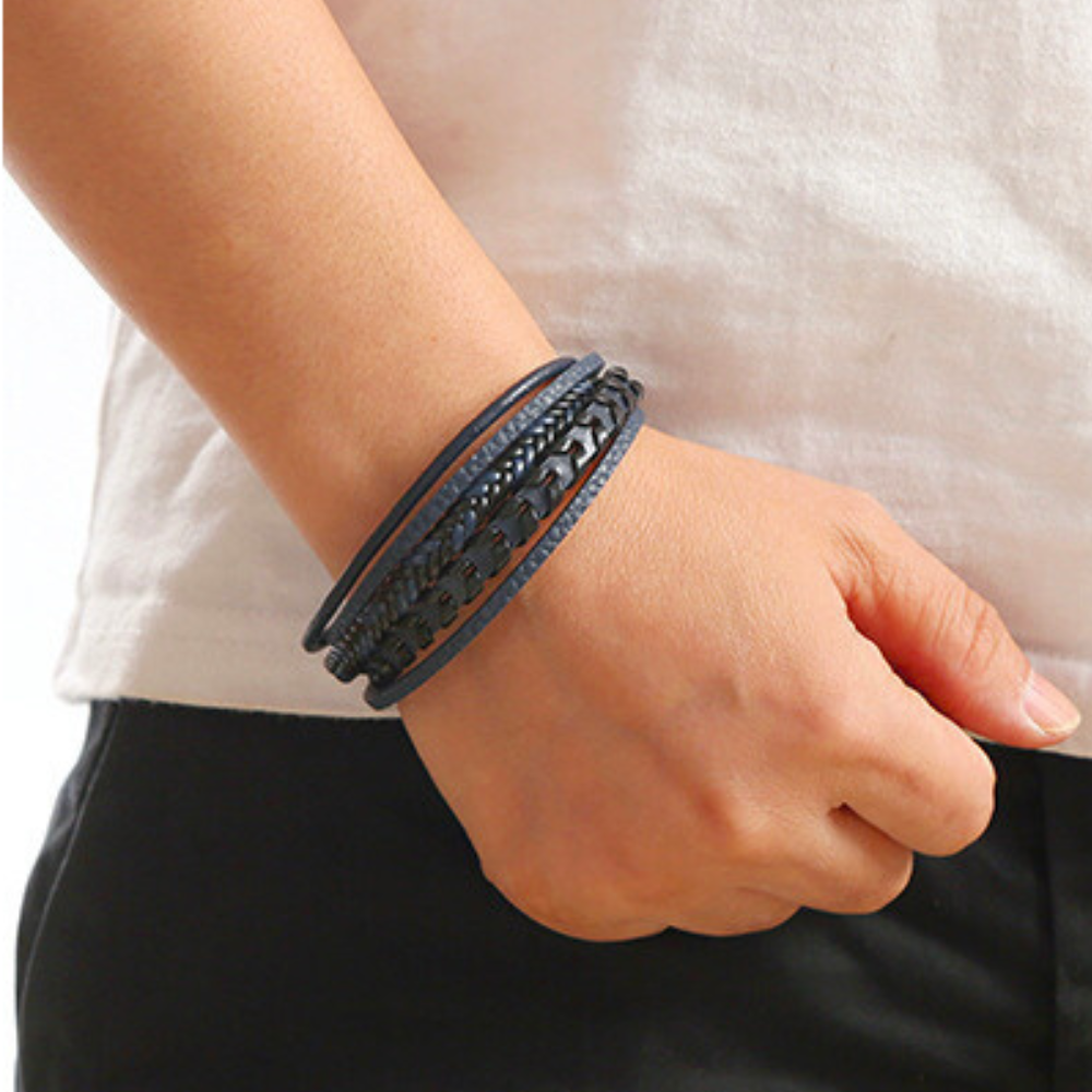 Heren Gevlochten Leren Armband