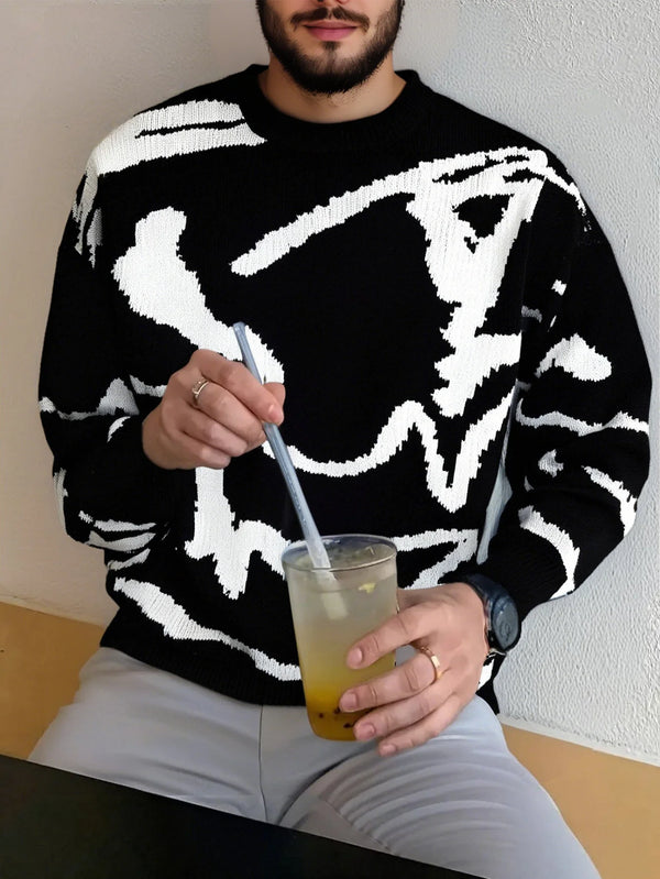 Graffiti Jacquard Pullover Streetstyle Herfst