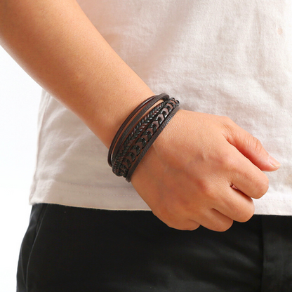 Heren Gevlochten Leren Armband