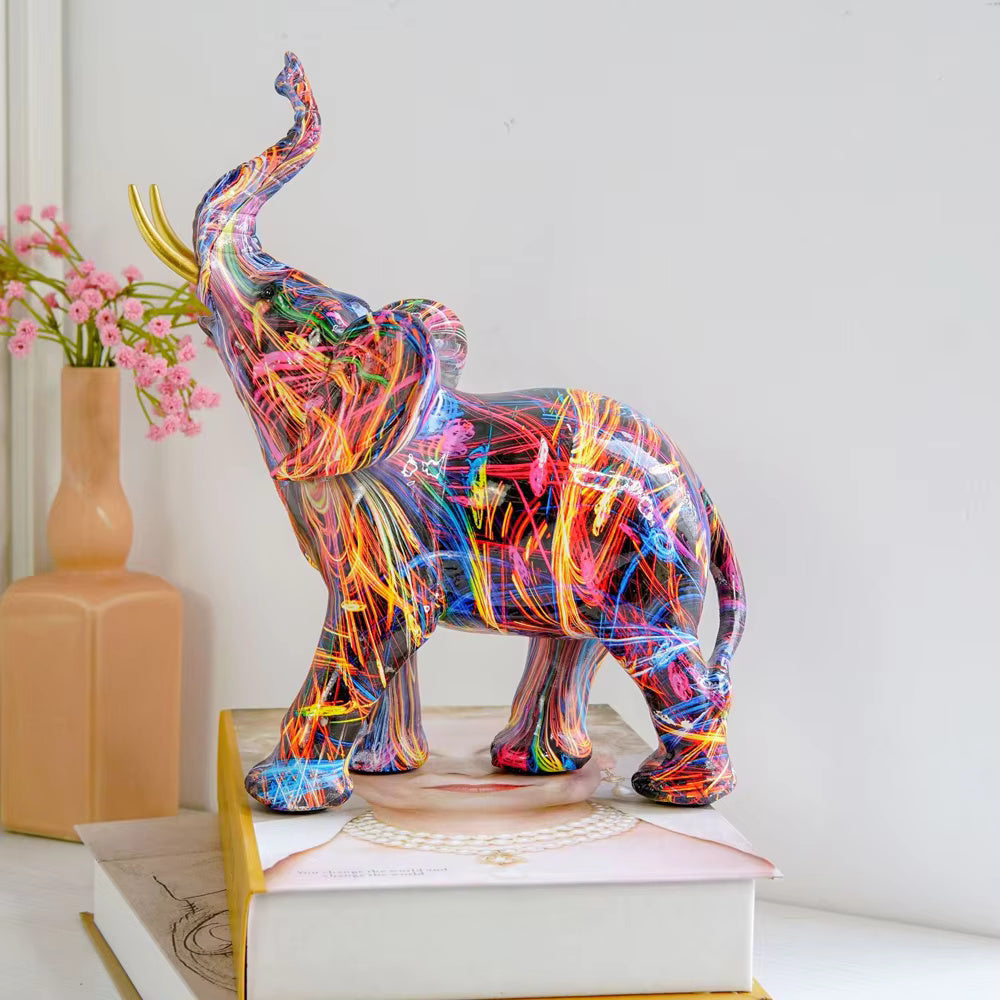 ElevaArt – Kleurrijke Graffiti Olifant Beeldje voor Moderne Kunstliefhebbers