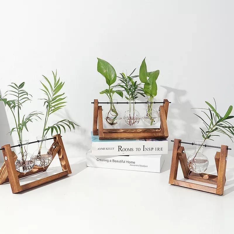 Glazen Propagatievaas met A-Frame Houten Stand