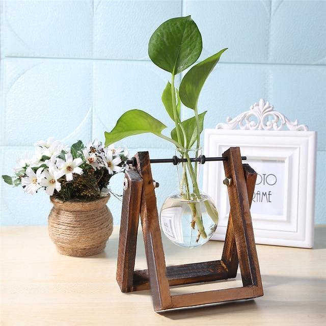 Glazen Propagatievaas met A-Frame Houten Stand
