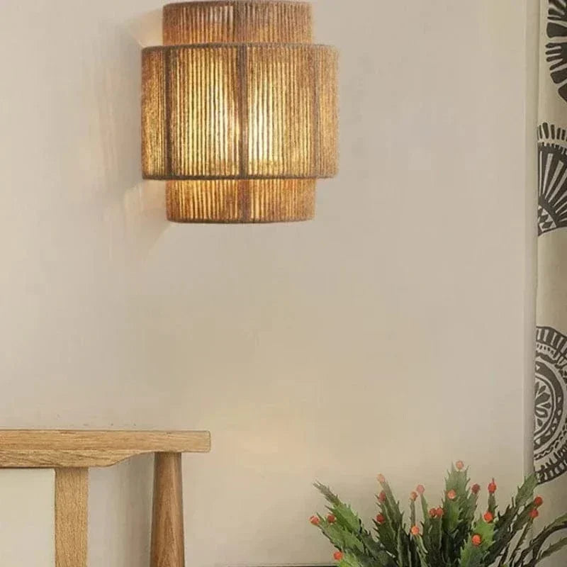 Handgeweven Rieten Bamboe Wandlamp