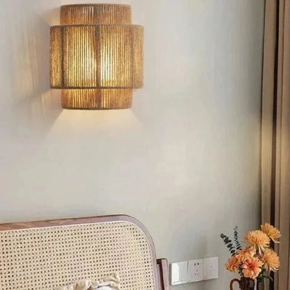 Handgeweven Rieten Bamboe Wandlamp