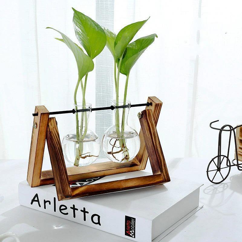 Glazen Propagatievaas met A-Frame Houten Stand